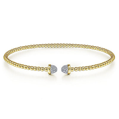 Gabriel & Co. BG4248-62Y45JJ 14K Yellow Gold Bujukan Bead Cuff Bracelet with Diamond Pavé Caps