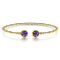 Gabriel & Co. BG4252-62Y4JAM 14K Yellow Gold Bujukan Bead Cuff Bracelet with Bezel Set Round Amethyst