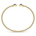 Gabriel & Co. BG4252-62Y4JAM 14K Yellow Gold Bujukan Bead Cuff Bracelet with Bezel Set Round Amethyst