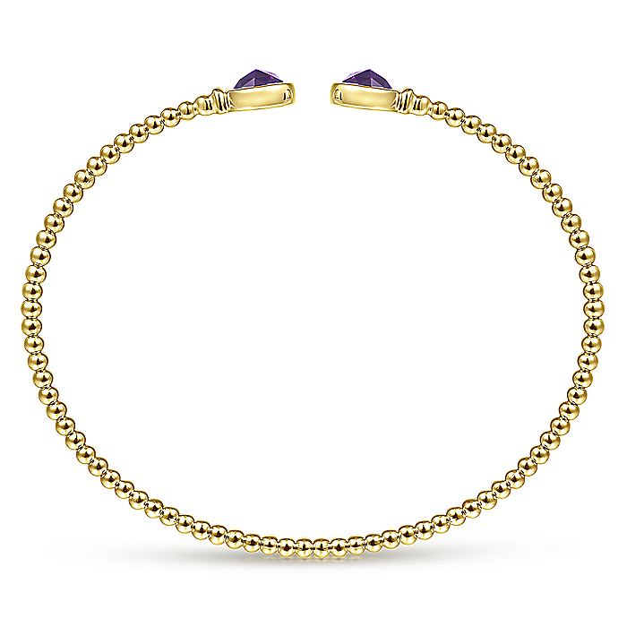 Gabriel & Co. BG4252-62Y4JAM 14K Yellow Gold Bujukan Bead Cuff Bracelet with Bezel Set Round Amethyst