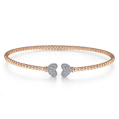 Gabriel & Co. BG4253-62T45JJ 14K Rose Gold Bujukan Split Cuff Bracelet with White Gold Pavé Diamond Hearts