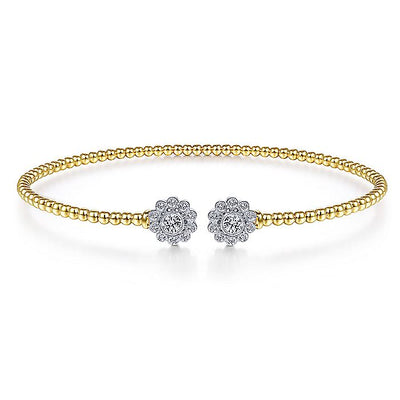 Gabriel & Co. BG4254-62M45JJ 14K White&Yellow Gold Bujukan Split Cuff Bracelet with Diamond Flowers