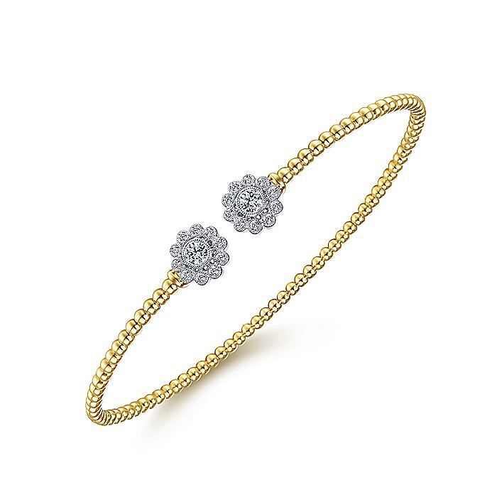 Gabriel & Co. BG4254-62M45JJ 14K White&Yellow Gold Bujukan Split Cuff Bracelet with Diamond Flowers