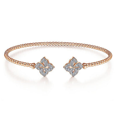 Gabriel & Co. BG4256-62K45JJ 14K Rose Gold Open Bangle with Diamond Flowers