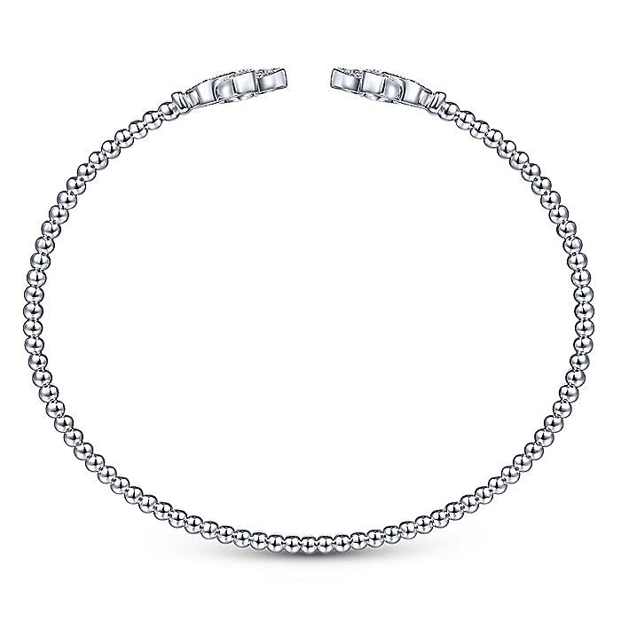 Gabriel & Co. BG4256-62W45JJ 14K White Gold Bujukan Split Cuff Bracelet with Diamond Flower Caps