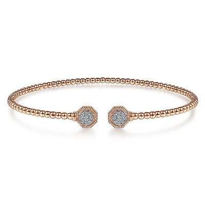 Gabriel & Co. BG4261-62K45JJ 14K Rose Gold Bujukan Split Cuff Bracelet with Diamond Pavé Hexagon Caps