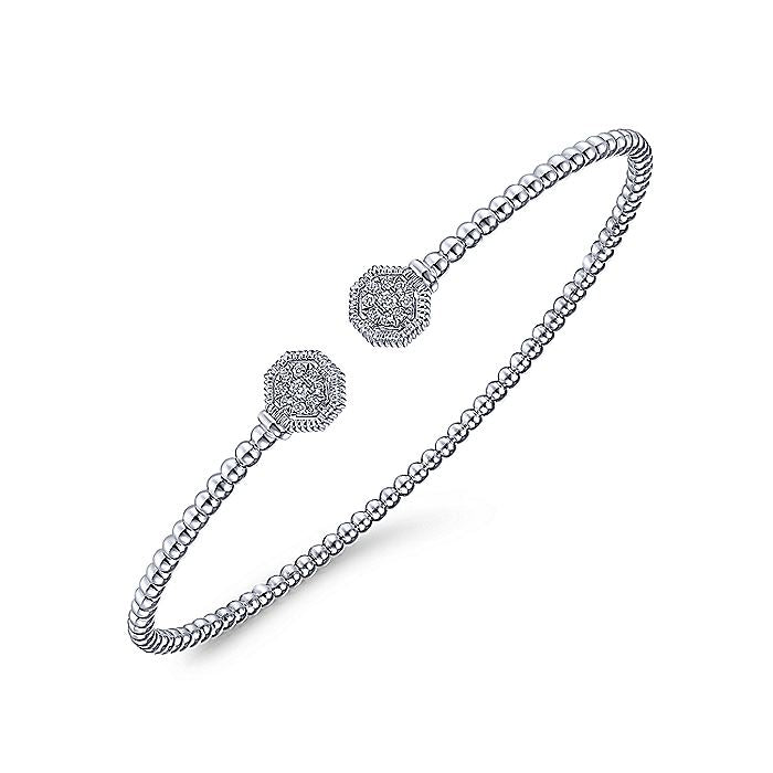 Gabriel & Co. BG4261-62W45JJ 14K White Gold Bujukan Split Cuff Bracelet with Diamond Pavé Hexagon Caps