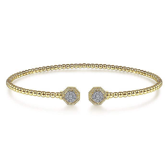 Gabriel & Co. BG4261-62Y45JJ 14K Yellow Gold Bujukan Split Cuff Bracelet with Diamond Pavé Hexagon Caps