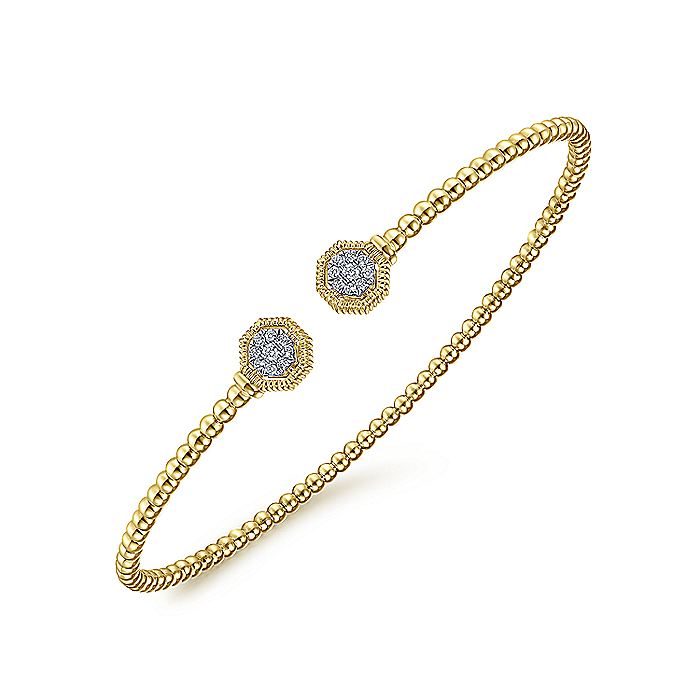 Gabriel & Co. BG4261-62Y45JJ 14K Yellow Gold Bujukan Split Cuff Bracelet with Diamond Pavé Hexagon Caps