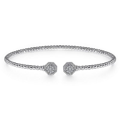 Gabriel & Co. BG4261-65W45JJ 14K White Gold Bujukan Split Cuff Bracelet with Diamond Pavé Hexagon Caps