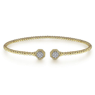 Gabriel & Co. BG4261-65Y45JJ 14K Yellow Gold Bujukan Split Cuff Bracelet with Diamond Pavé Hexagon Caps