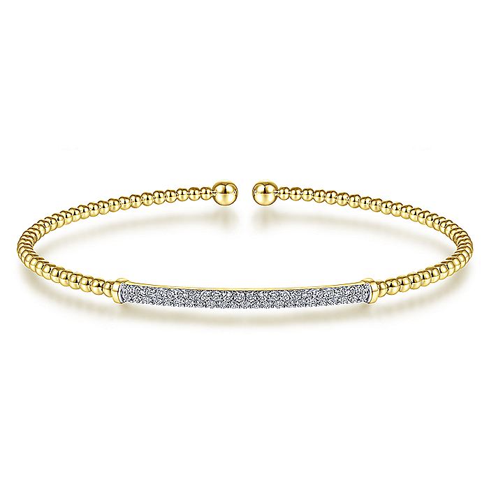 Gabriel & Co. BG4262-62Y45JJ 14K Yellow Gold Bujukan Split Cuff Bracelet with Diamond Pave Bar in size 6.25