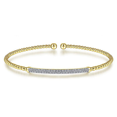 Gabriel & Co. BG4262-62Y45JJ 14K Yellow Gold Bujukan Split Cuff Bracelet with Diamond Pave Bar in size 6.25