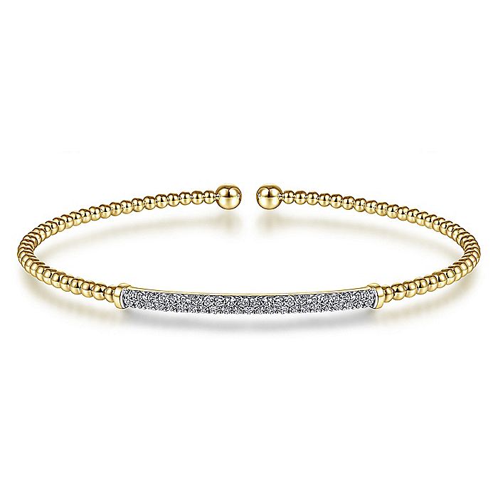 Gabriel & Co. BG4262-65Y45JJ 14K Yellow Gold Bujukan Split Cuff Bracelet with Diamond Pavé Bar