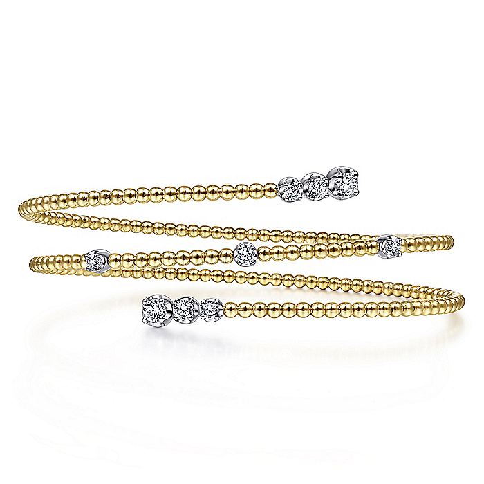 Gabriel & Co. BG4277-65M45JJ 14K Yellow Gold Bujukan Bead Wrap Bracelet with White Gold Diamond Stations