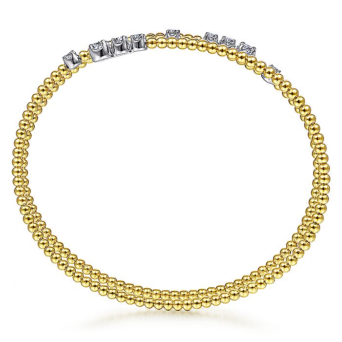 Gabriel & Co. BG4277-65M45JJ 14K Yellow Gold Bujukan Bead Wrap Bracelet with White Gold Diamond Stations