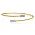 Gabriel & Co. BG4278-62M45JJ 14K Yellow Gold Bujukan Bead Bypass Bangle with Graduating Diamond Caps