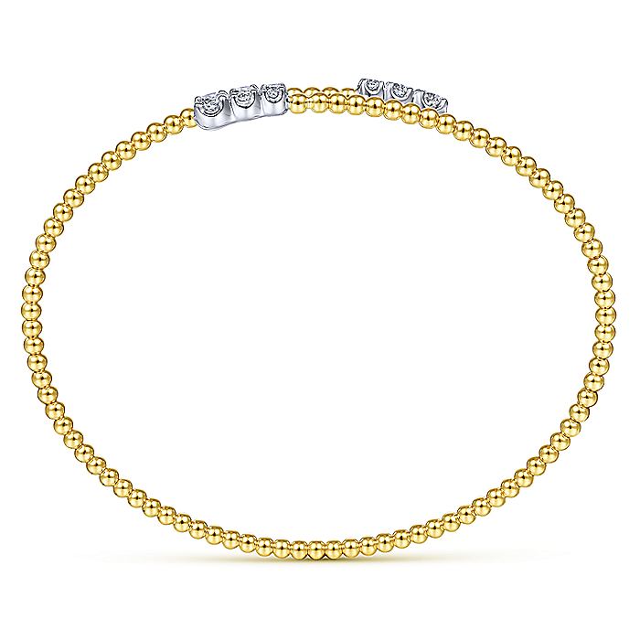 Gabriel & Co. BG4278-62M45JJ 14K Yellow Gold Bujukan Bead Bypass Bangle with Graduating Diamond Caps