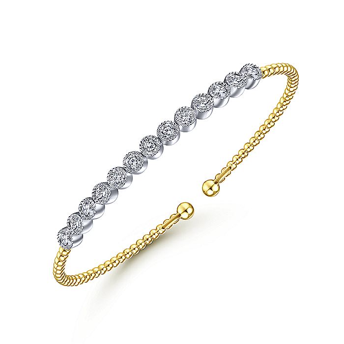 Gabriel & Co. BG4287-62M45JJ 14K White and Yellow Gold Diamond Bangle