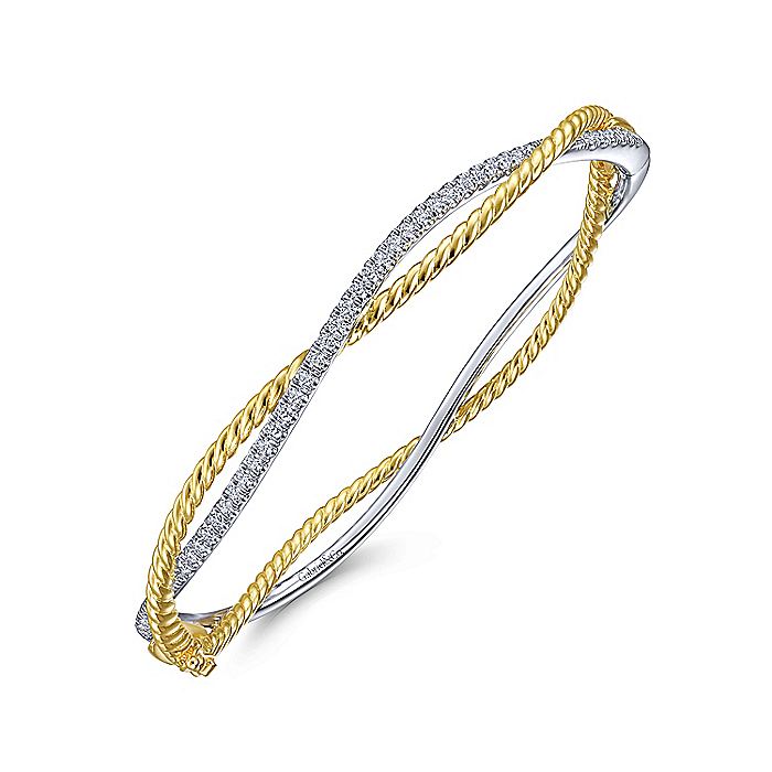 Gabriel & Co. BG4307-62M45JJ 14K Yellow-White Twisted Rope and Diamond Bangle Bracelet