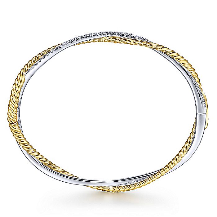 Gabriel & Co. BG4307-62M45JJ 14K Yellow-White Twisted Rope and Diamond Bangle Bracelet