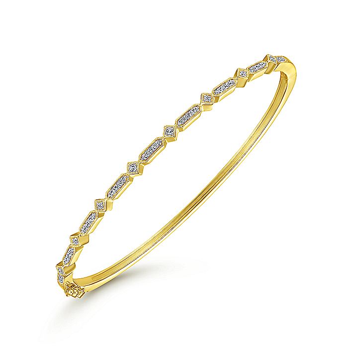 Gabriel & Co. BG4309-62Y45JJ 14K Yellow Gold Alternating Geometric Stations Diamond Bangle