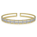 Gabriel & Co. BG4323-62M45JJ 14K Yellow and White Gold Bujukan Cuff Bracelet with Inner Diamond Channel in size 6.25