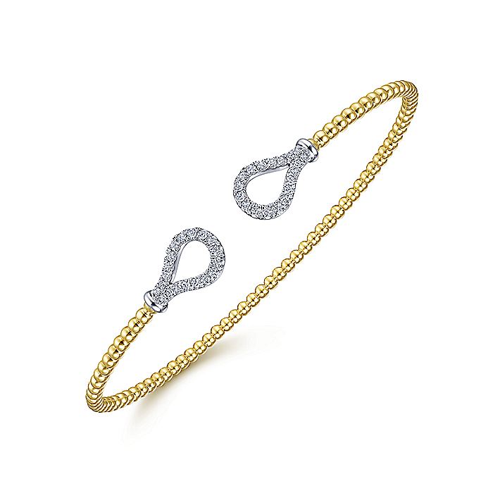 Gabriel & Co. BG4328-62M45JJ 14K Yellow-White Gold Open Bujukan Bangle with Diamond Teardrops