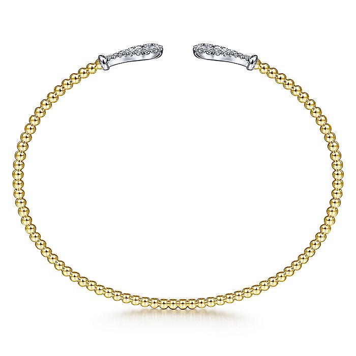 Gabriel & Co. BG4328-62M45JJ 14K Yellow-White Gold Open Bujukan Bangle with Diamond Teardrops