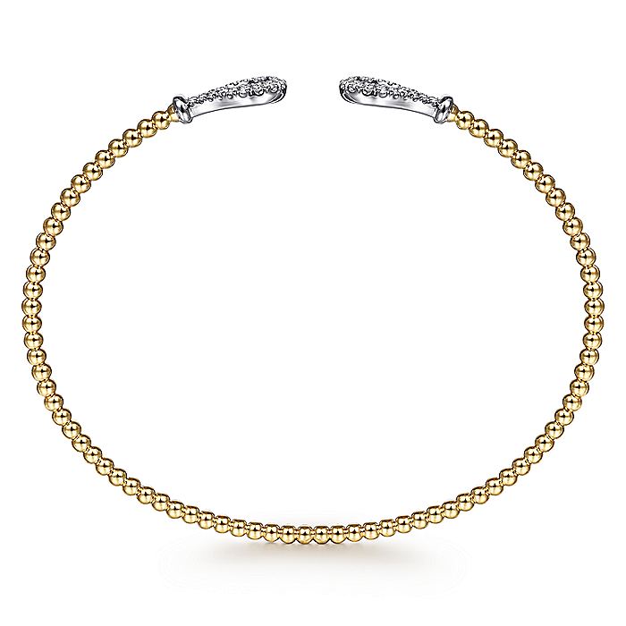 Gabriel & Co. BG4328-65M45JJ 14K Yellow-White Gold Open Bujukan Bangle with Diamond Teardrops