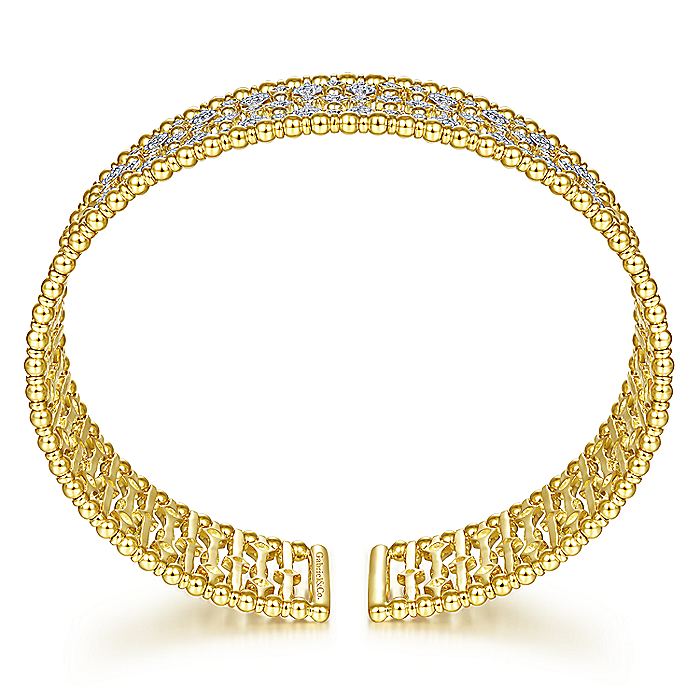 Gabriel & Co. BG4334-62Y45JJ Wide 14K Yellow Gold Cage Cuff Bracelet with Diamond Stations