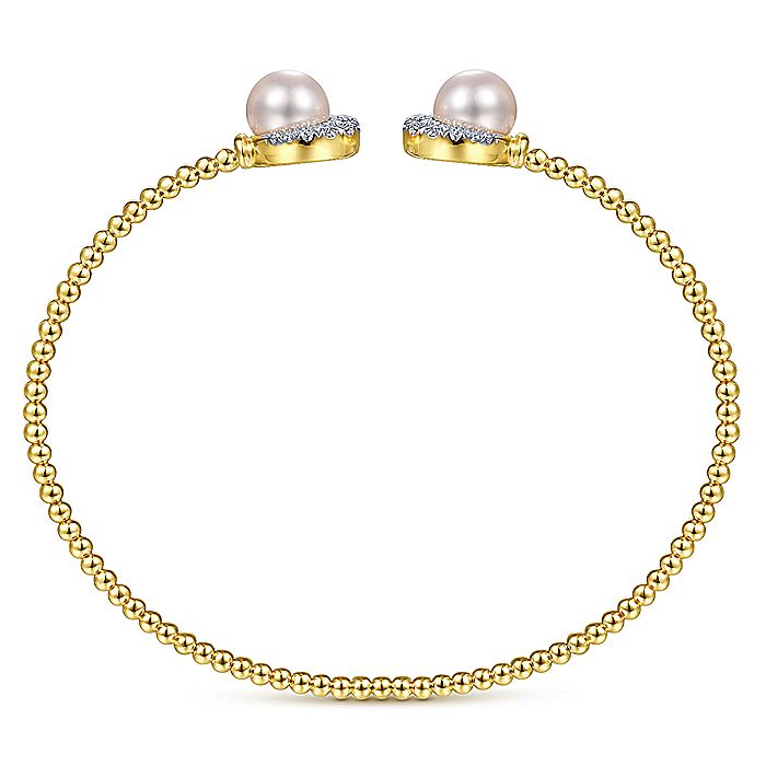 Gabriel & Co. BG4338-62Y45PL 14K Yellow Gold Pearl and Diamond Bangle