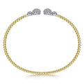 Gabriel & Co. BG4342-62M45JJ 14K White&Yellow Gold Bujukan Bead Split Cuff with Round Diamond Pavé Caps