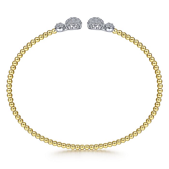 Gabriel & Co. BG4342-62M45JJ 14K White&Yellow Gold Bujukan Bead Split Cuff with Round Diamond Pavé Caps