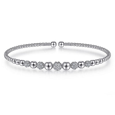 Gabriel & Co. BG4362-62W45JJ 14K White Gold Bujukan Bead Cuff Bracelet with Pavé Diamond Stations