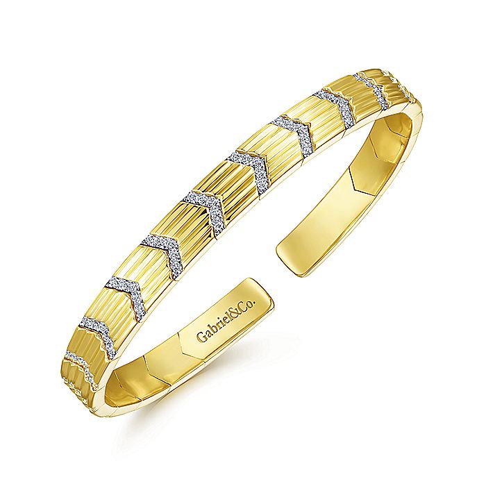 Gabriel & Co. BG4379-62Y45JJ 14K Yellow Gold Cuff Bracelet with Pavé Diamond Chevron Stations