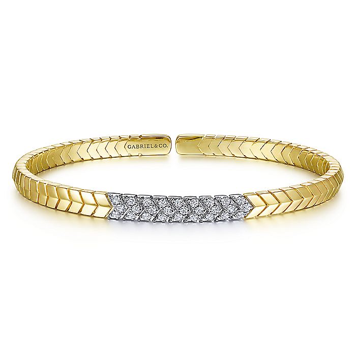 Gabriel & Co. BG4383-62M45JJ 14K Yellow Gold Chevron Cuff Bracelet with White Gold Diamond Pavé Station