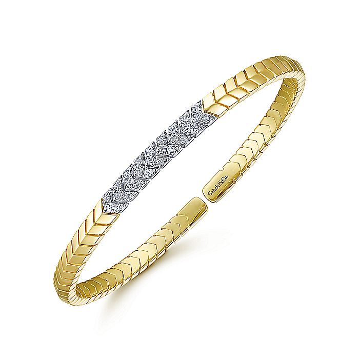 Gabriel & Co. BG4383-62M45JJ 14K Yellow Gold Chevron Cuff Bracelet with White Gold Diamond Pavé Station