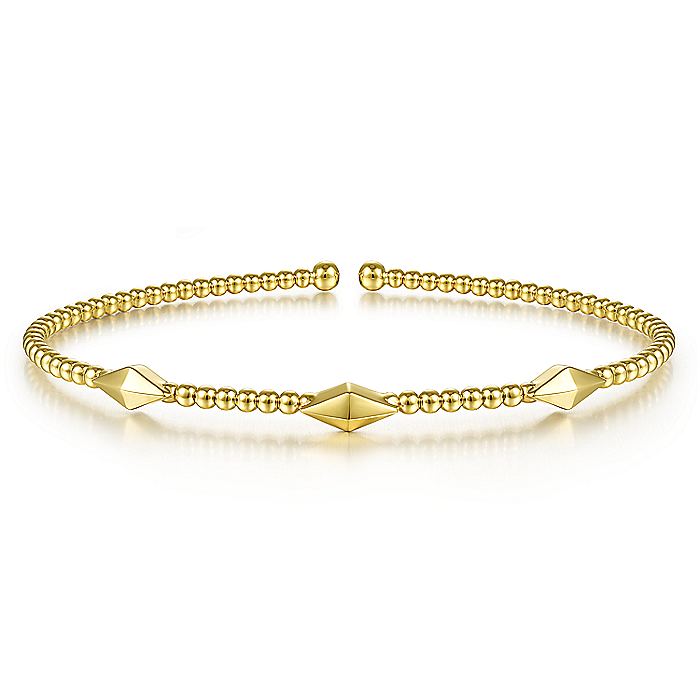 Gabriel & Co. BG4421-62Y4JJJ 14K Yellow Gold Bujukan Cuff Bracelet with Pyramid Stations in size 6.25