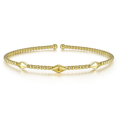 Gabriel & Co. BG4421-62Y4JJJ 14K Yellow Gold Bujukan Cuff Bracelet with Pyramid Stations in size 6.25