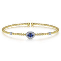 Gabriel & Co. BG4435-62M45SA 14K White-Yellow Gold Bujukan Bead Cuff Bracelet with Sapphire and Diamond Halo Station