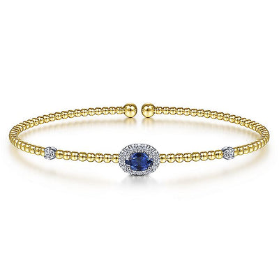 Gabriel & Co. BG4435-62M45SA 14K White-Yellow Gold Bujukan Bead Cuff Bracelet with Sapphire and Diamond Halo Station