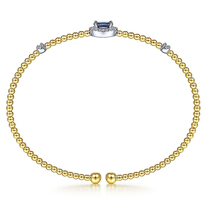 Gabriel & Co. BG4435-62M45SA 14K White-Yellow Gold Bujukan Bead Cuff Bracelet with Sapphire and Diamond Halo Station