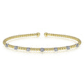 Gabriel & Co. BG4436-62M45JJ 14K White-Yellow Gold Bujukan Bead Cuff Bracelet with Diamond Stations