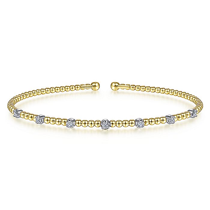 Gabriel & Co. BG4436-62M45JJ 14K White-Yellow Gold Bujukan Bead Cuff Bracelet with Diamond Stations