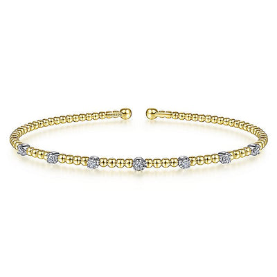 Gabriel & Co. BG4436-62M45JJ 14K White-Yellow Gold Bujukan Bead Cuff Bracelet with Diamond Stations