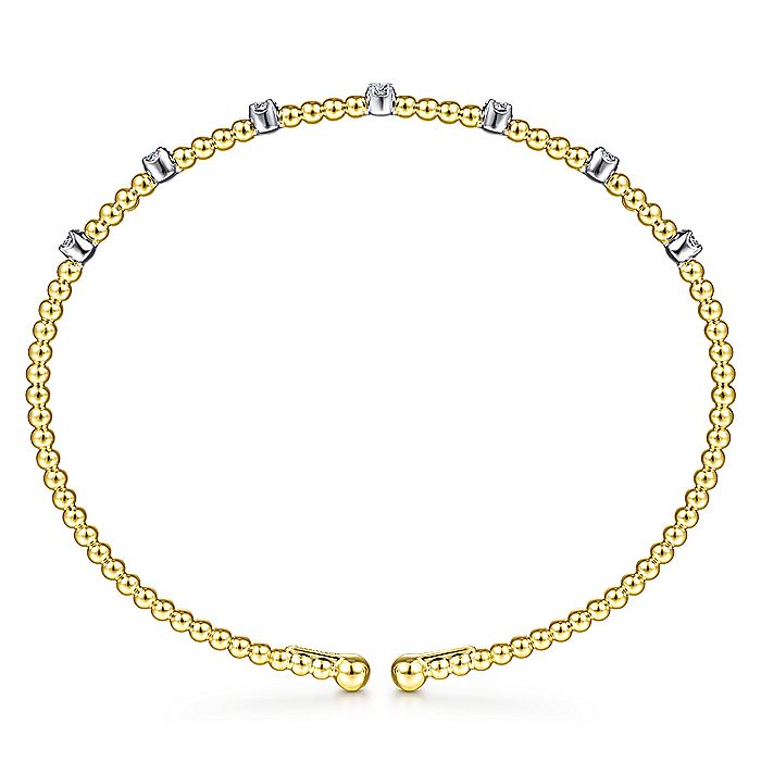 Gabriel & Co. BG4436-62M45JJ 14K White-Yellow Gold Bujukan Bead Cuff Bracelet with Diamond Stations