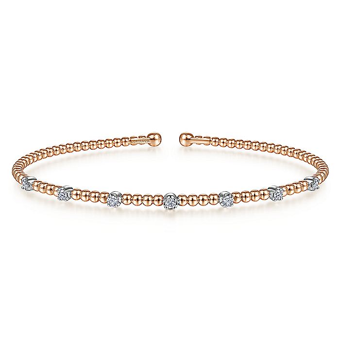 Gabriel & Co. BG4436-62T45JJ 14K White-Rose Gold Bujukan Cuff Bracelet with Diamond Stations with Butter Cup Setting  in size 6.25