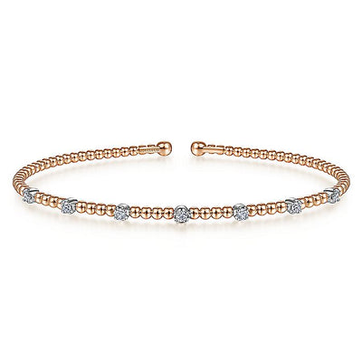 Gabriel & Co. BG4436-62T45JJ 14K White-Rose Gold Bujukan Cuff Bracelet with Diamond Stations with Butter Cup Setting  in size 6.25