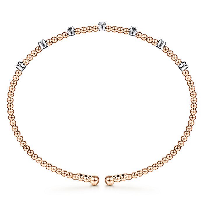 Gabriel & Co. BG4436-62T45JJ 14K White-Rose Gold Bujukan Cuff Bracelet with Diamond Stations with Butter Cup Setting  in size 6.25